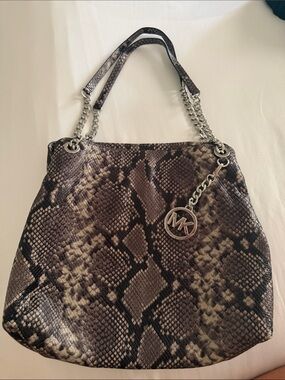 Michael Kors Snake-Print Shoulder Bag in Brown and Cream
